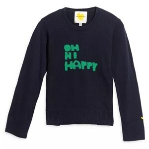 Kerri Rosenthal Navy Green Liz Message 'Oh Hi Happy' Graphic Sweater Size Large